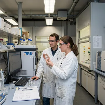 Scientists reviewing pharmaceutical formulation samples