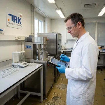 Pharmaceutical scientist reviewing granulation development data