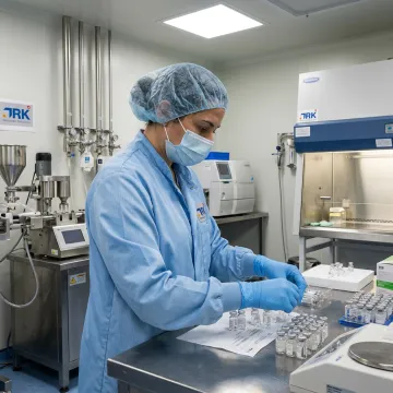 Pharmaceutical scientist preparing fill and finish materials