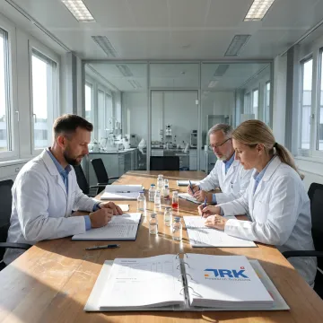 Scientists reviewing pharmaceutical fill and finish documentation