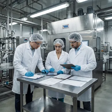 Pharmaceutical scientists reviewing a manufacturing batch