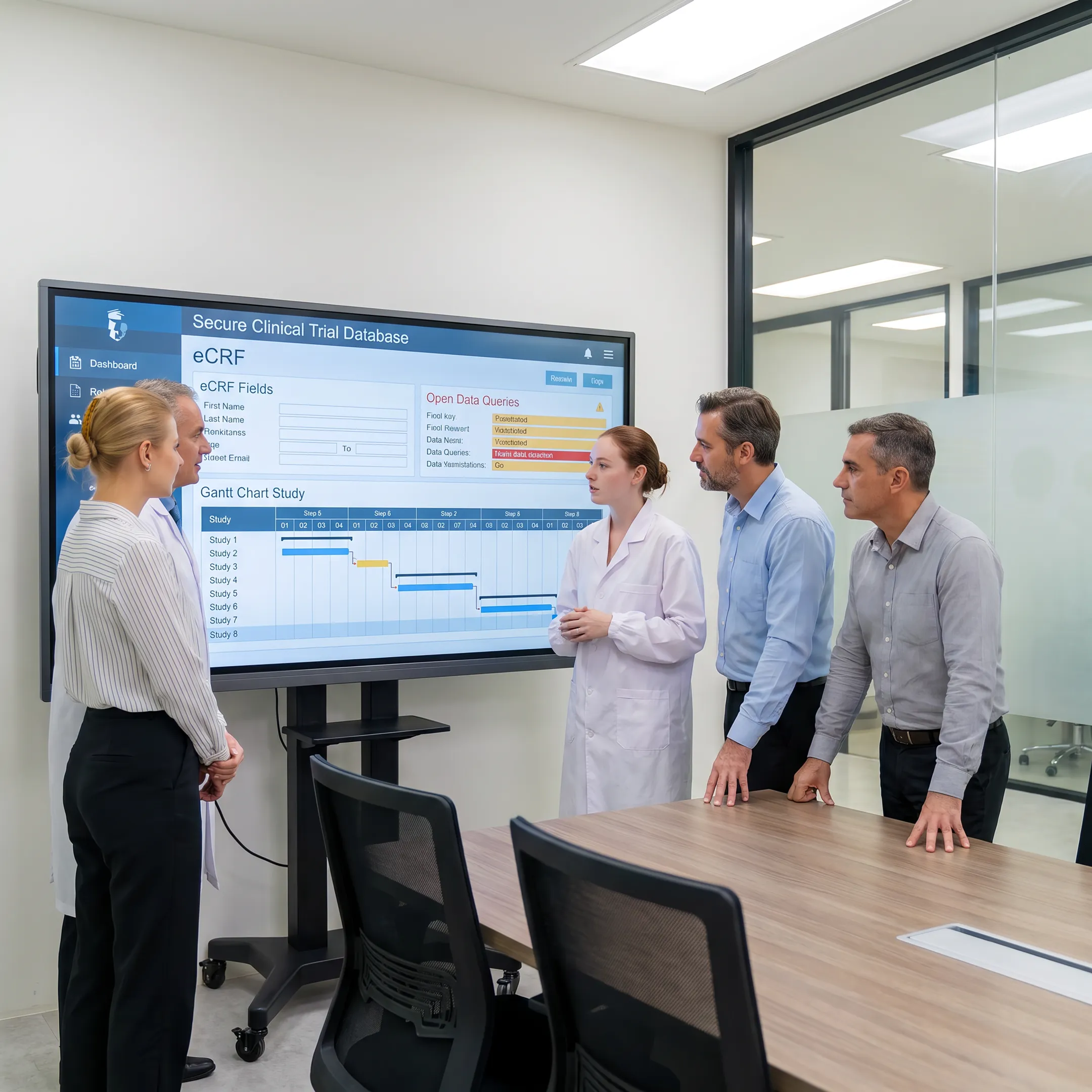 Team reviewing clinical trial database