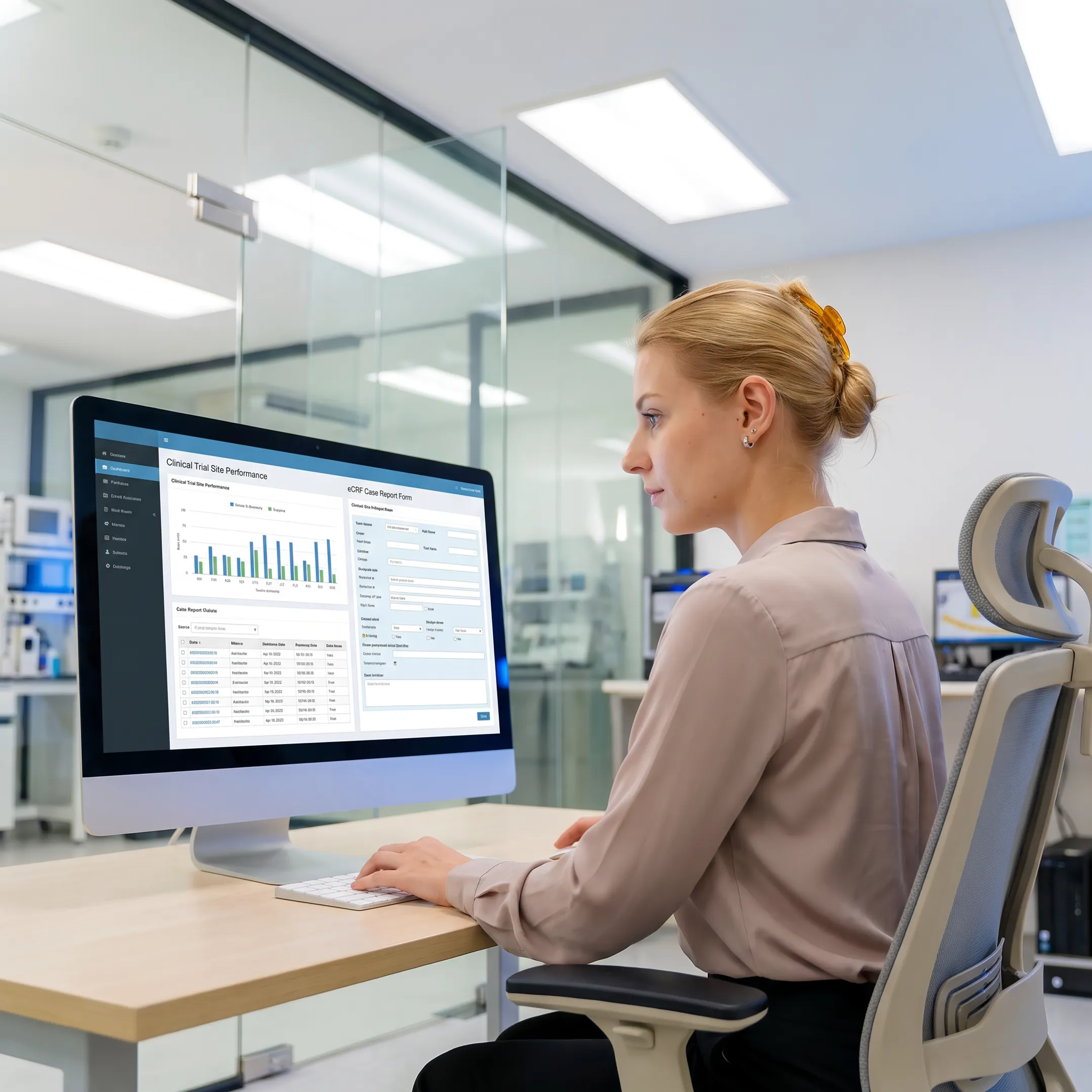 Clinical monitor conducting a remote review of trial metrics