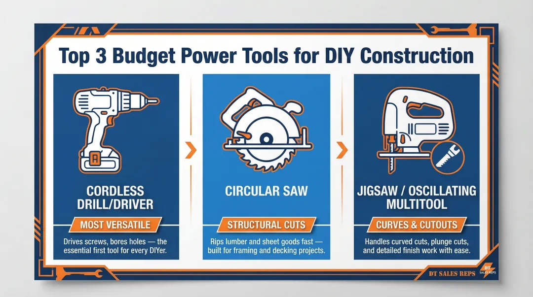 Top 3 budget power tools for DIY construction cordless drill circular saw jigsaw