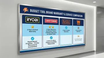 Budget tool brand warranty comparison Ryobi Craftsman Black Decker WEN coverage terms