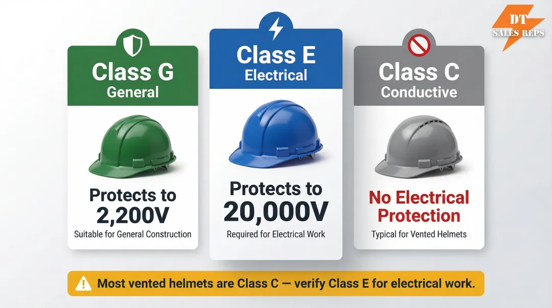 ANSI hard hat electrical class comparison G E and C ratings for construction workers