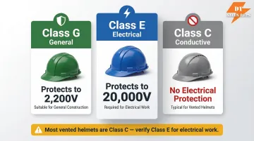 ANSI hard hat electrical class comparison G E and C ratings for construction workers