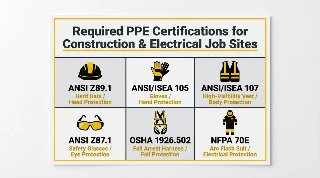 Six ANSI OSHA PPE compliance certification standards for construction and electrical contractors