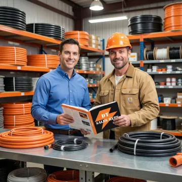 DT Sales Reps supply representative presenting conduit and construction materials to a contractor