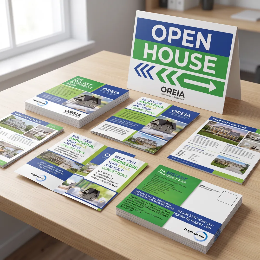 Printed real estate brochures and property signage