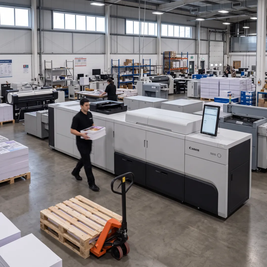 Professionally printed business materials on a worktable