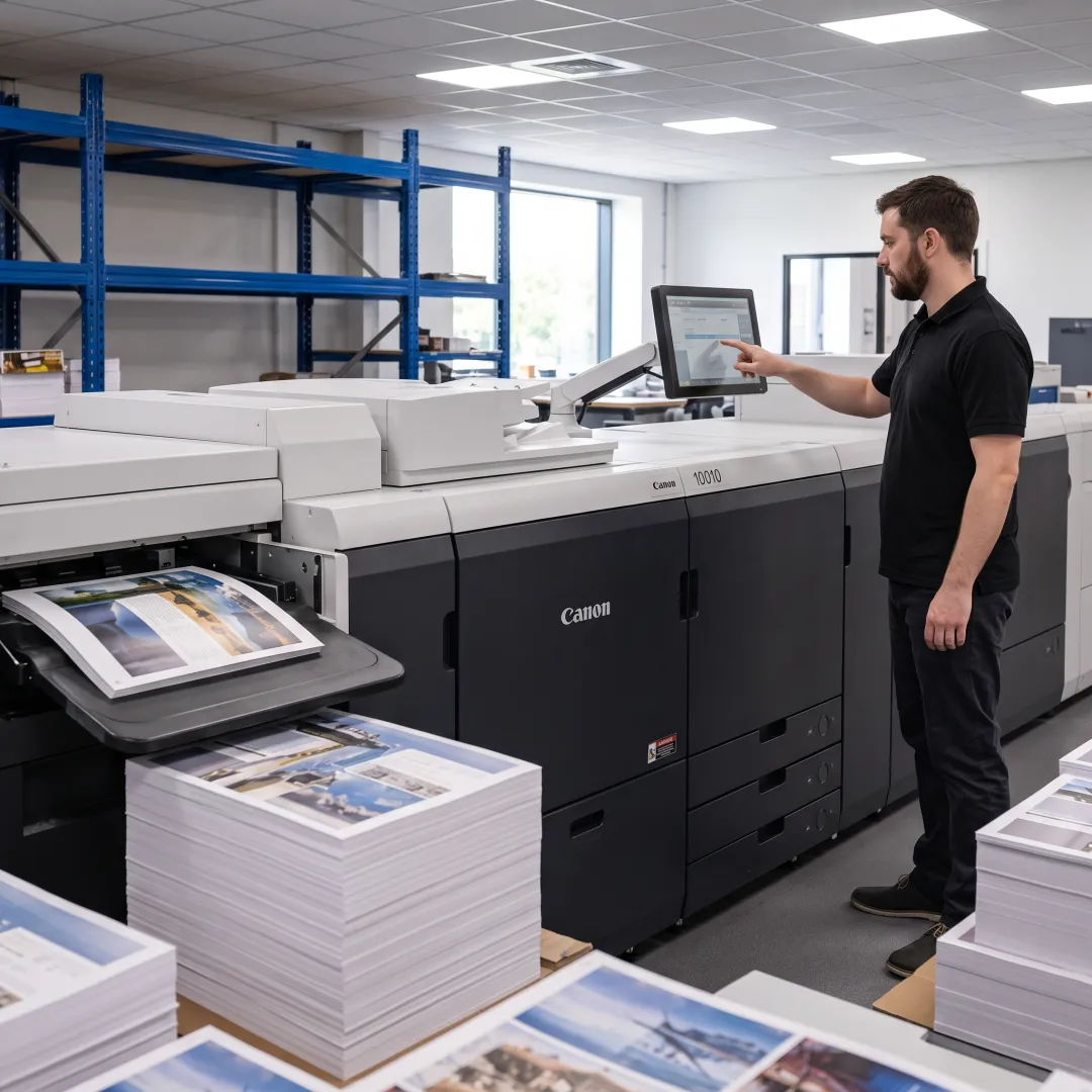 Large-format banner being printed in a production facility
