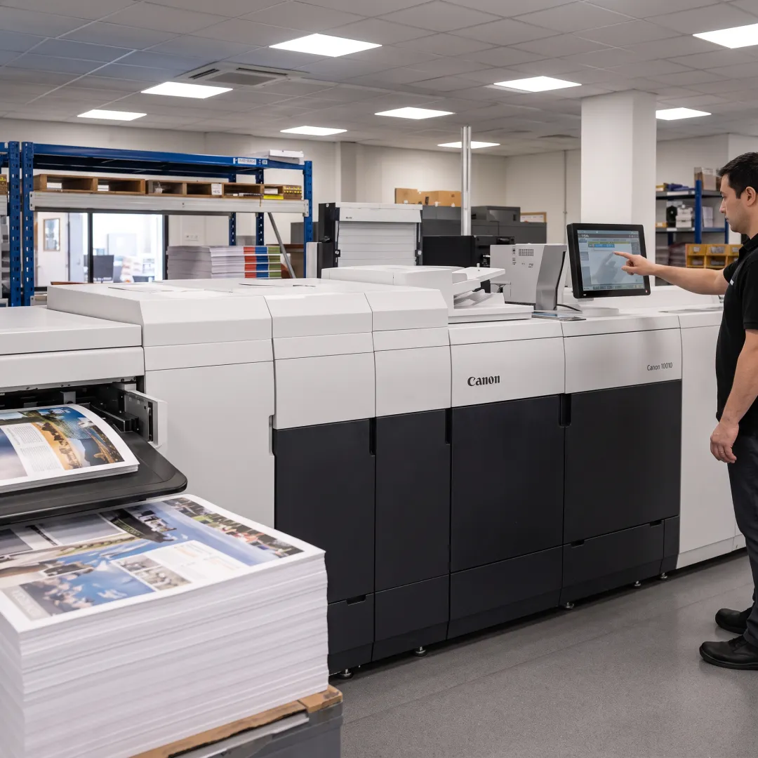 Commercial printer producing colorful business materials