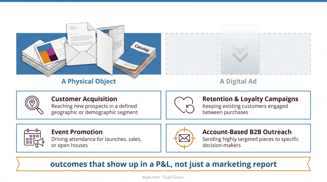Assortment of direct mail marketing pieces including postcards and catalogs