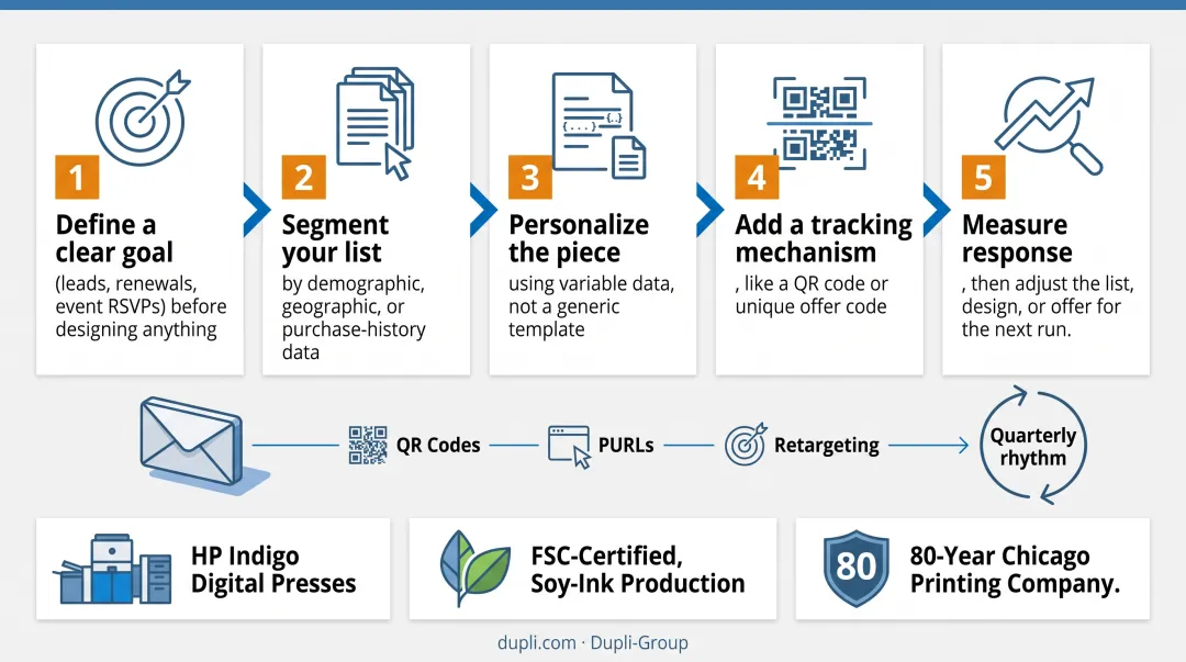 5-step direct mail marketing campaign process from goal setting to measurement