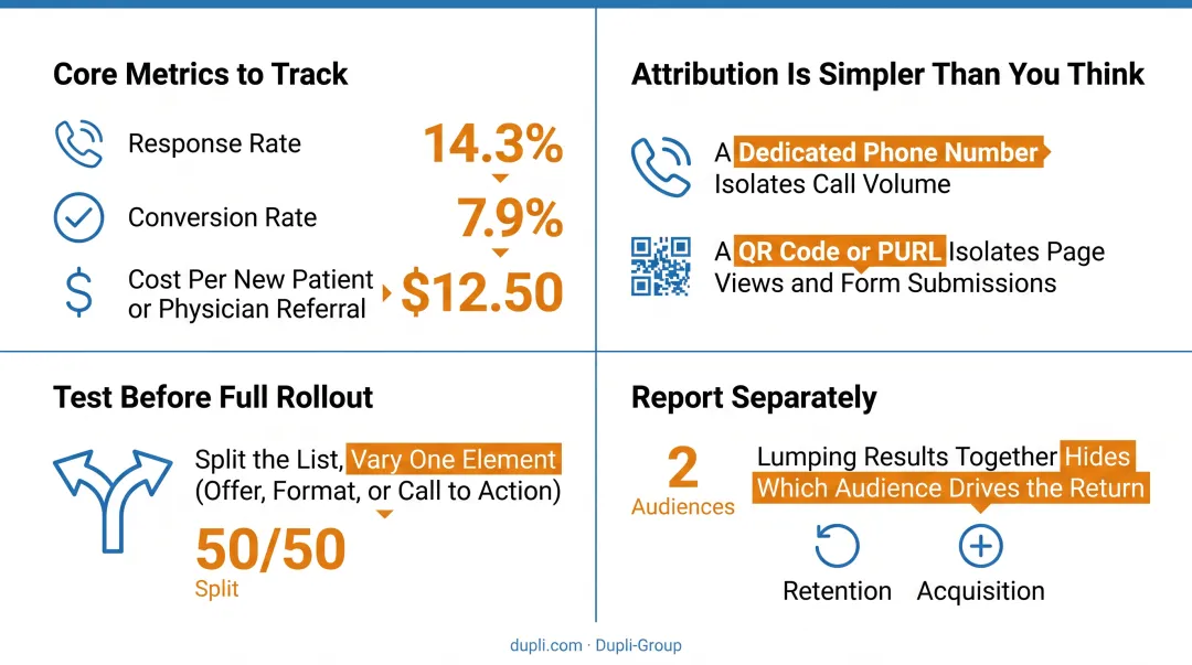 Three core direct mail ROI metrics for healthcare campaign tracking