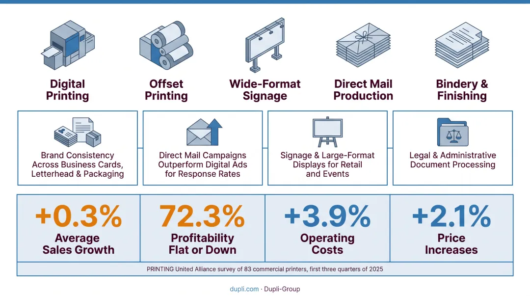 U.S. commercial printing industry cost pressure statistics for 2025