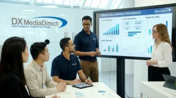 DX Media Direct team analyzing remodeling campaign performance data