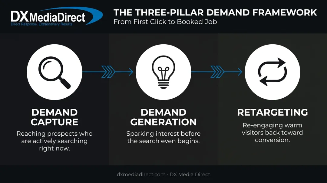 Three-pillar remodeling advertising framework demand capture generation retargeting