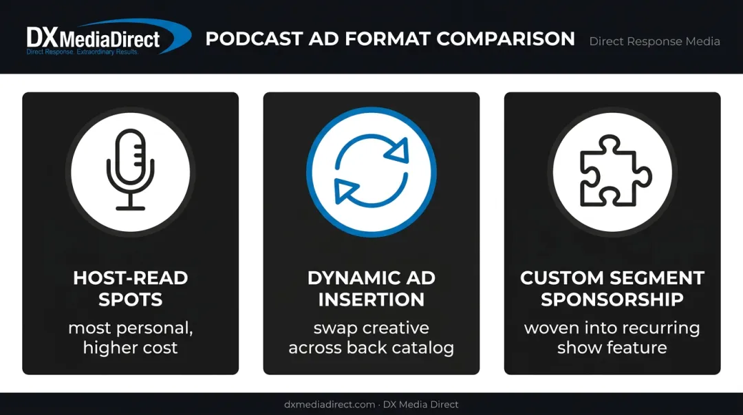 Podcast ad format comparison host-read dynamic insertion and sponsorship