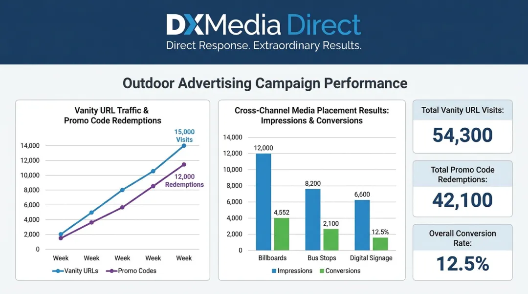 OOH campaign tracking dashboard showing traffic and conversion metrics