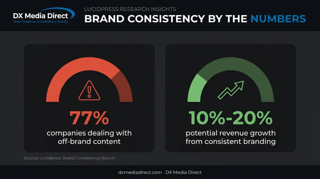 Brand consistency statistics showing off-brand content and revenue growth impact
