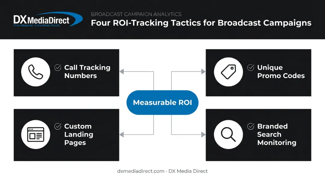 Four ROI tracking tactics for broadcast marketing campaigns infographic