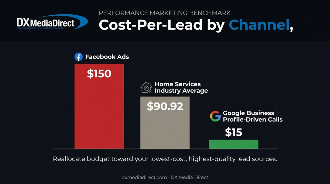 Cost-per-lead comparison chart across plumbing marketing channels