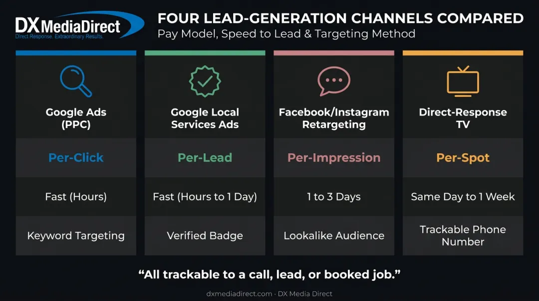 Comparison of four paid advertising channels for plumbing lead generation