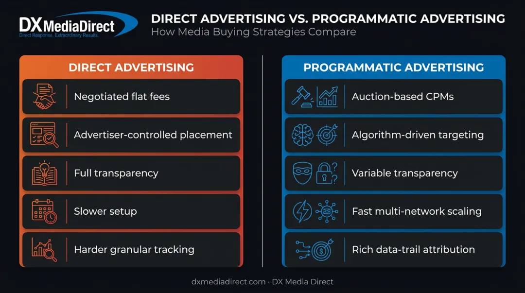 Direct advertising versus programmatic advertising key differences comparison chart