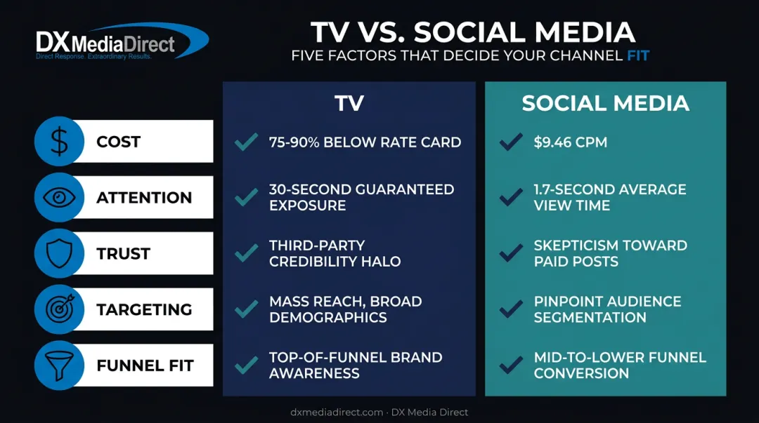 TV versus social media advertising comparison across five key factors