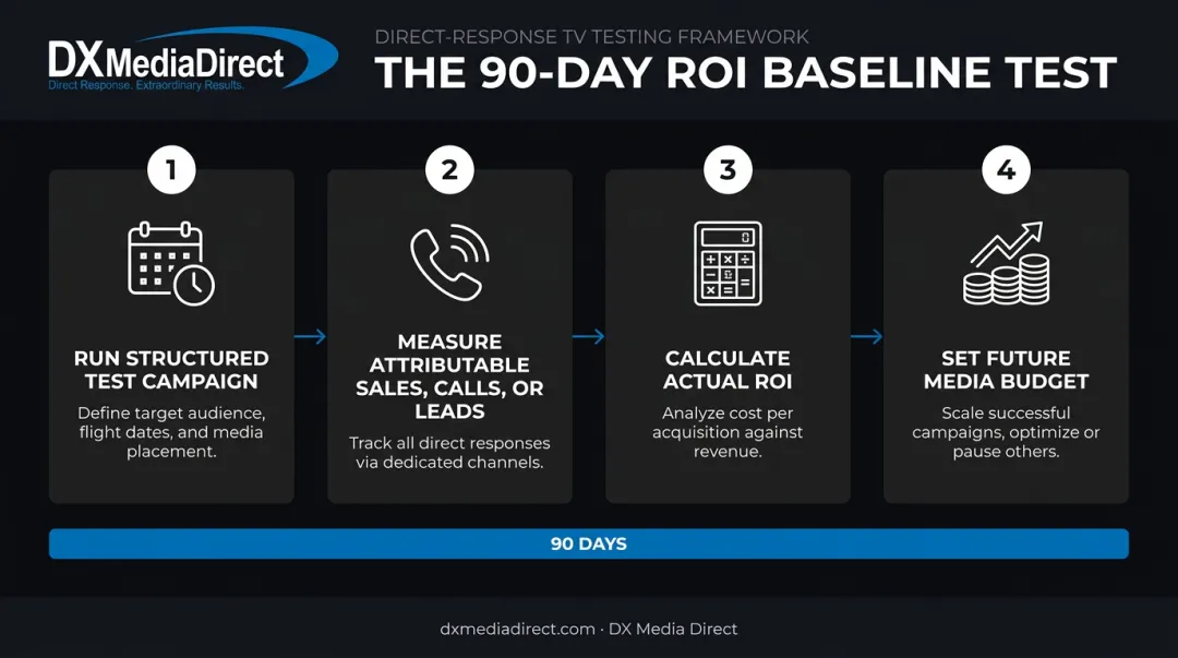 4-step 90-day direct-response TV test process for establishing ROI baseline