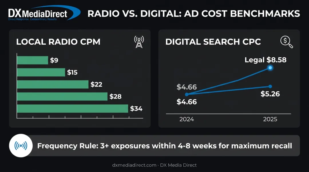 Local radio CPM cost versus rising digital CPC trend comparison
