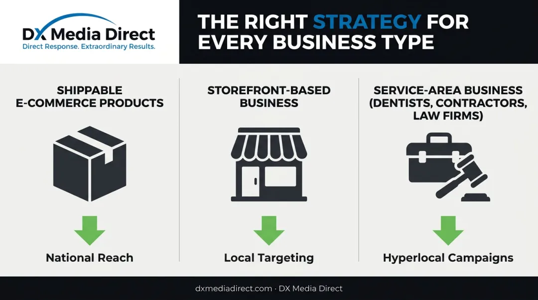 Business type matched to local or national TV advertising strategy