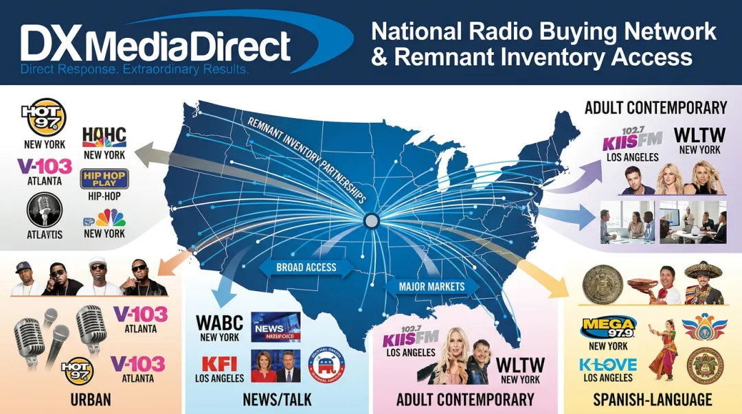 DX Media Direct national radio station format lineup and inventory access