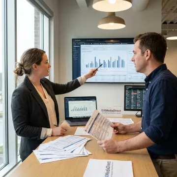 Media strategists reviewing campaign performance
