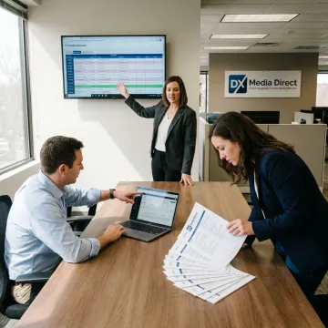 Advertising team reviewing campaign performance