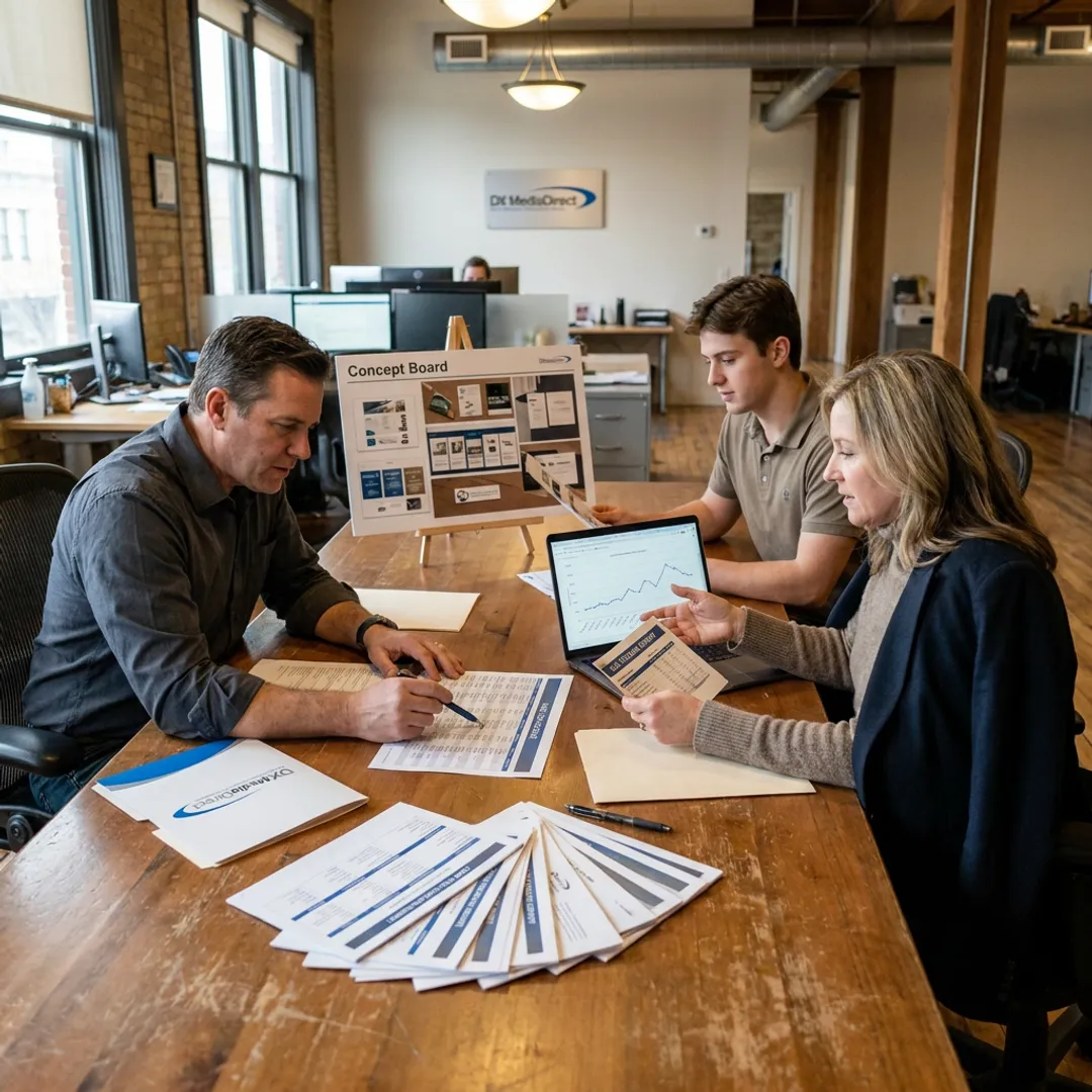 Team reviewing radio advertising performance