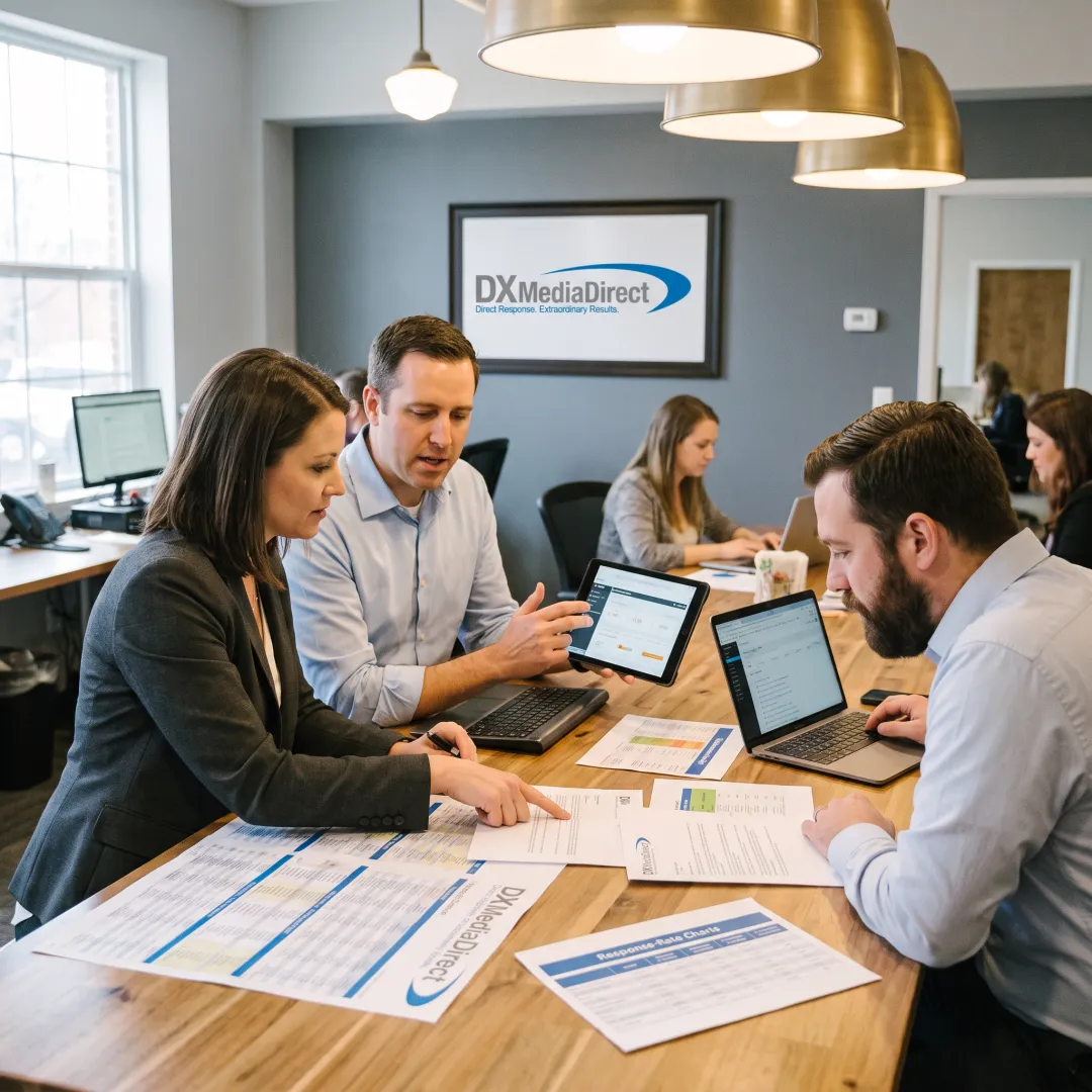 Advertising team analysing campaign results