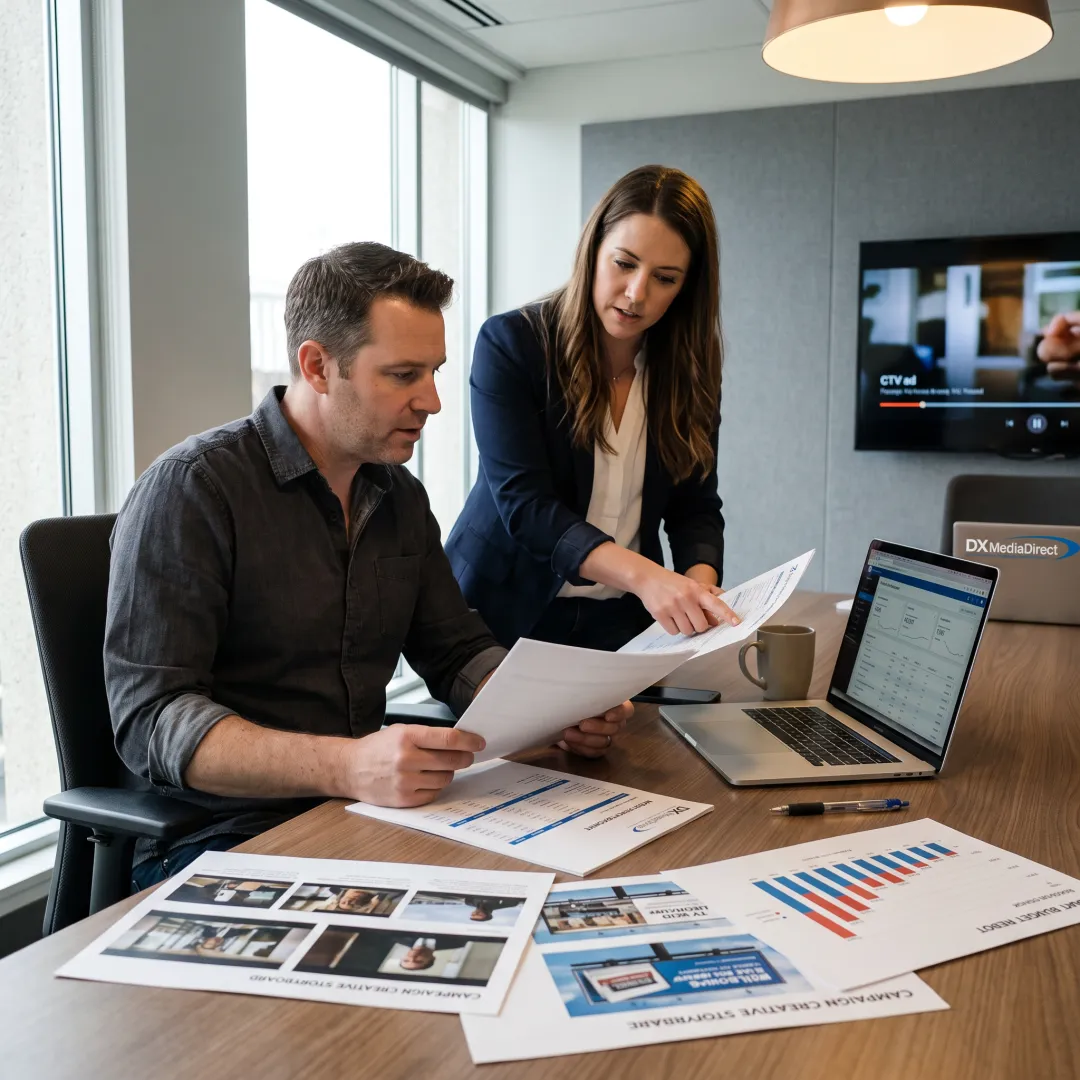 Agency strategist analyzing advertising campaign data