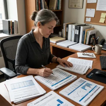 Media strategist planning a public radio sponsorship campaign