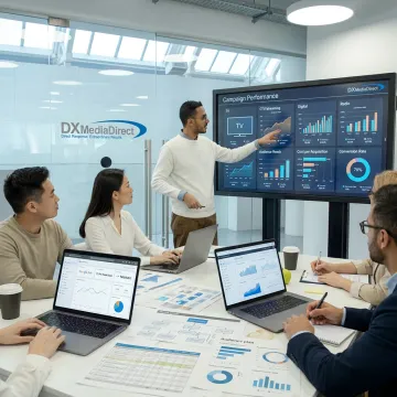 Advertising team reviewing campaign performance