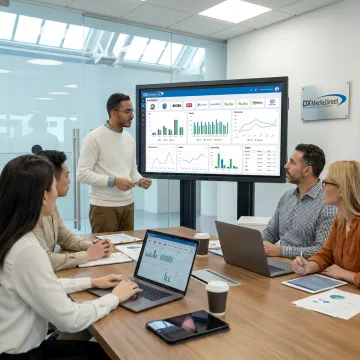 National advertising agency team reviewing campaign performance
