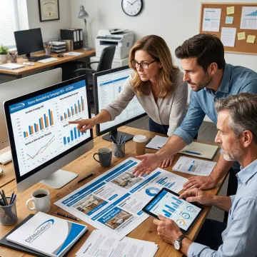 Advertising team reviewing remodeling campaign performance