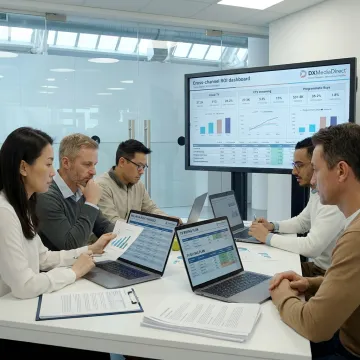 Advertising team reviewing campaign performance data