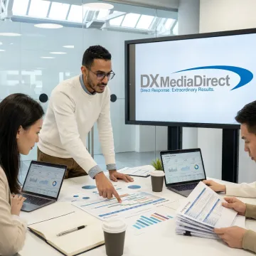 Advertising team reviewing campaign performance data