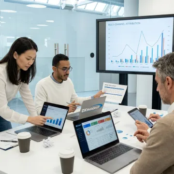 advertising strategists reviewing campaign performance