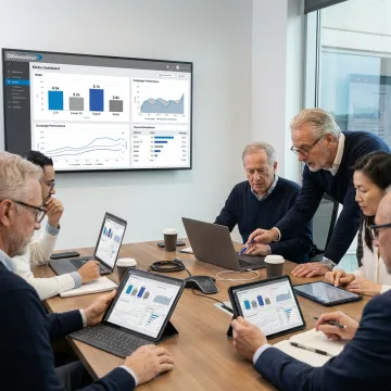 Advertising team reviewing campaign performance