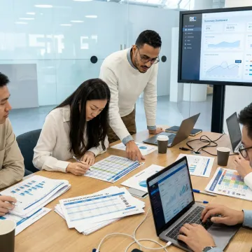 Media team reviewing TV campaign performance