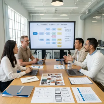 Advertising team planning a media campaign